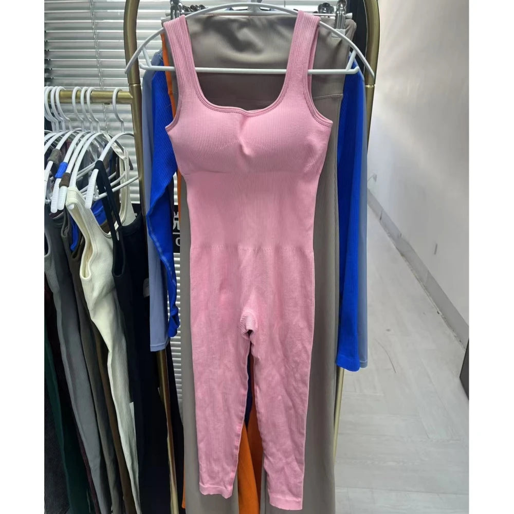 HLJ&GG High Stretchy Ribber Bodycon One Piece Jumpsuits Women Sleeveless Slim Playsuits Casual Quality Sporty Leggings Overalls