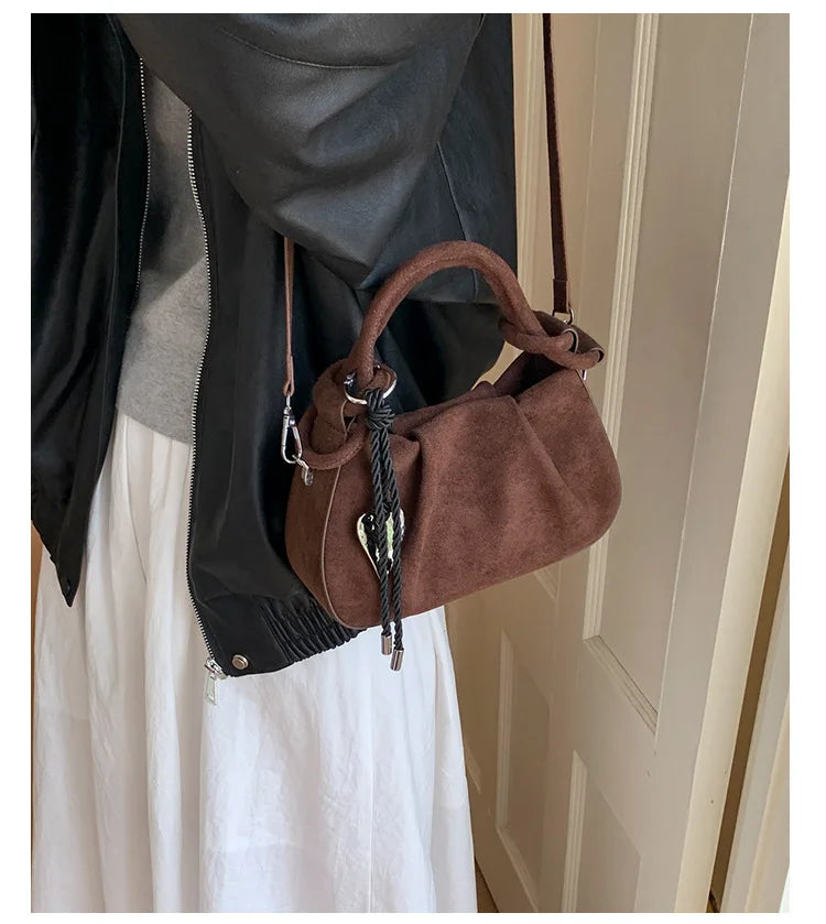 Small Suede Fashion Leather Shoulder Bags for Women 2025 Luxury Designer Brand Trend Crossbody Bag Females Short Handle Handbags