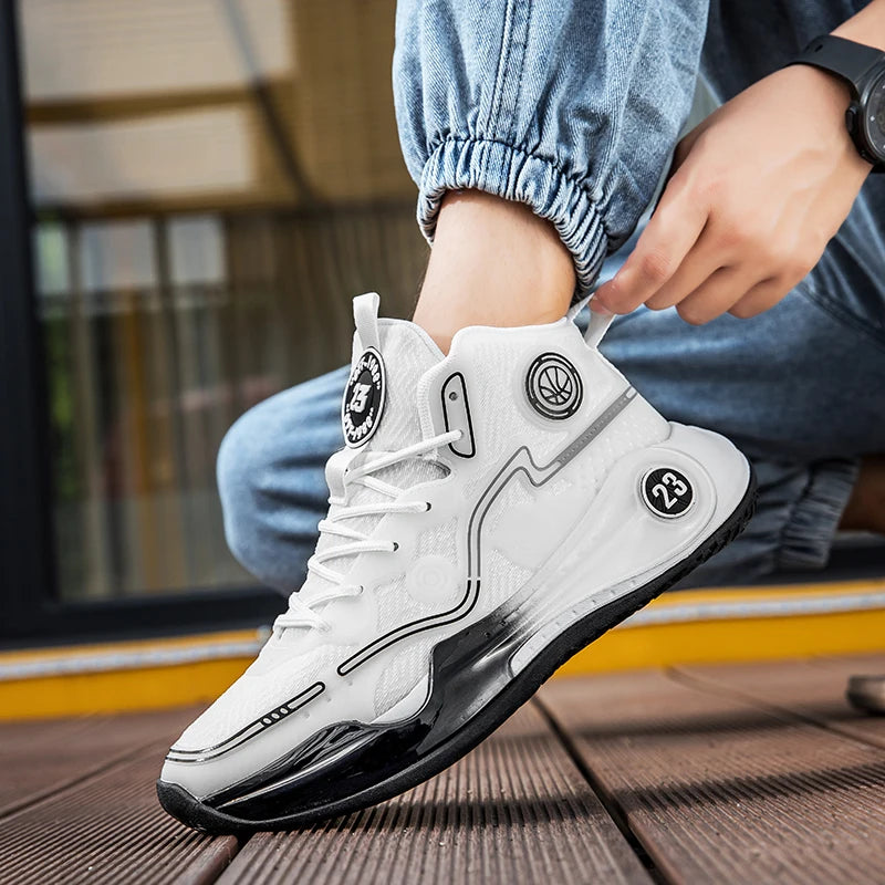 Unisex Basketball Shoes Thick Bottom Rebound Combat Training Sneakers Breathable Comfort Competition Basketball Boots for Men
