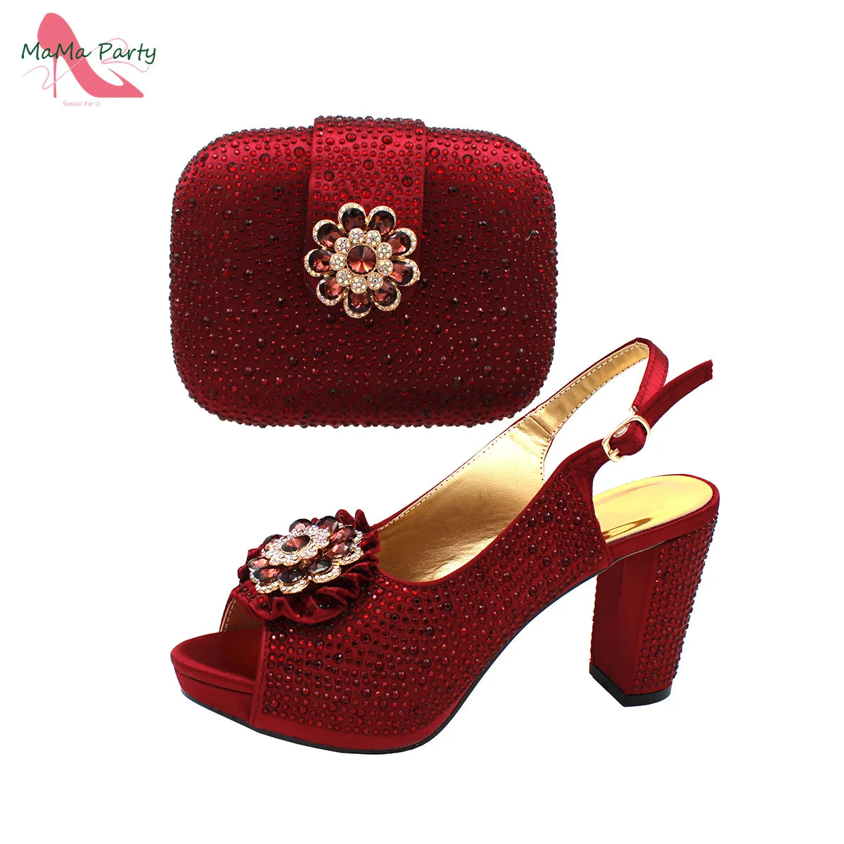 The US Duty Free Wine Color New Coming Italian Women Shoes and Bag Set with Platform Nigerian Lady Pumps for Garden Party