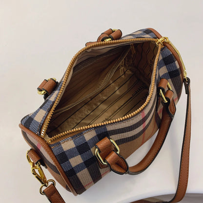 Women Luxury Plaid Shoulder Bag Gold Hardware Lightweight Large Capacity Zipper Adjustable Strap Dual Handles Travel Business