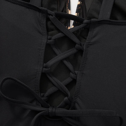Women Sexy Mesh One Piece Swimsuit Tummy Control Ruched Slimming Shapewear Bathing Suits Lace Up Back Swimwear Monokini Mujer