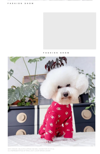 Pure Cotton Red Pet Dog Clothes Outerdoor Sportswear Fashion Print Jumpsuits For Small Medium Dogs Schnauzer Puppy Dog Rompers
