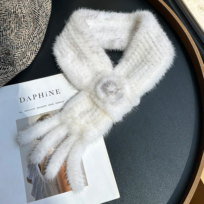 Real Mink Fur Warm Scarf For Women Cross Double-sided Style Knitted Design New Fashion Elegant Mink Fur Accessories Scarves