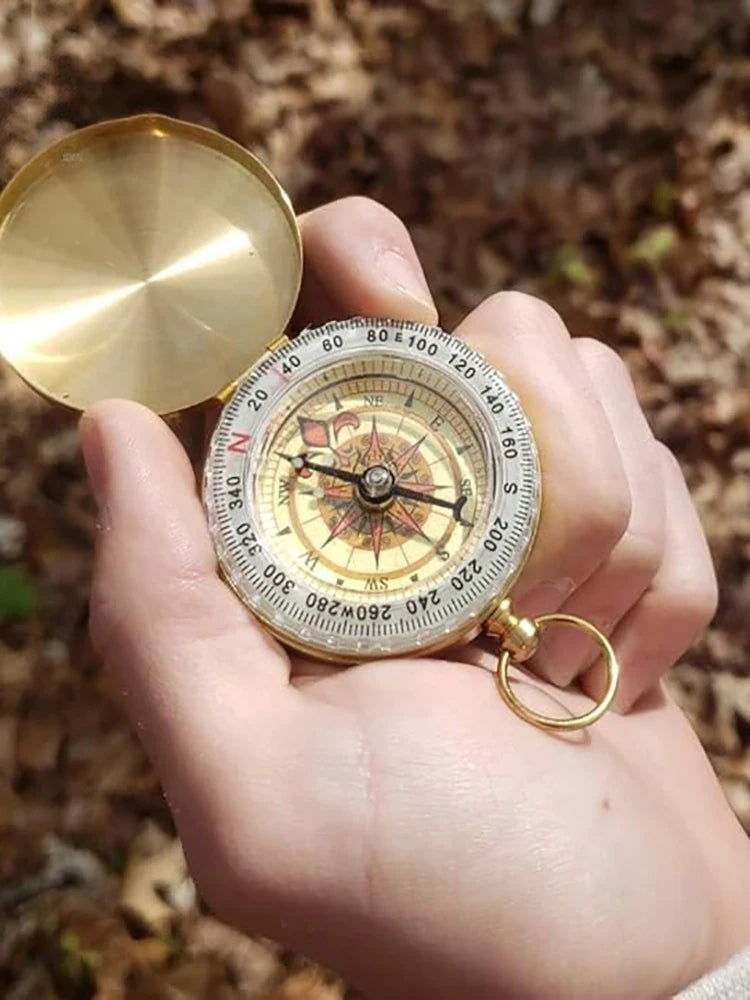 TRALOW Brass Pocket Handheld Compass, Water‑Resistant Navigation Tool for Camping Hiking Orienteering Outdoor Survival Gear