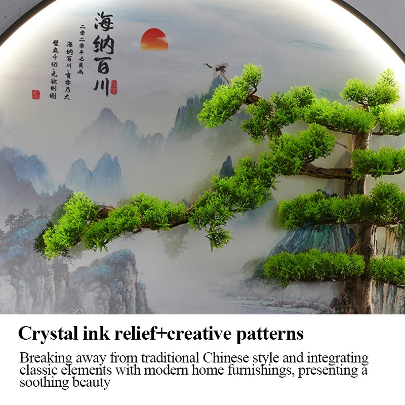 TINNY Modern LED Wall Picture Light Inside Creative Chinese Pine Landscape Mural Sconces Lamp for Home Living Bedroom Study