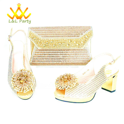 2024 Special New Arrivals Italian Women Shoes and Bag to Match in Green Color with Platform Shinning Crystal Sandal for Wedding