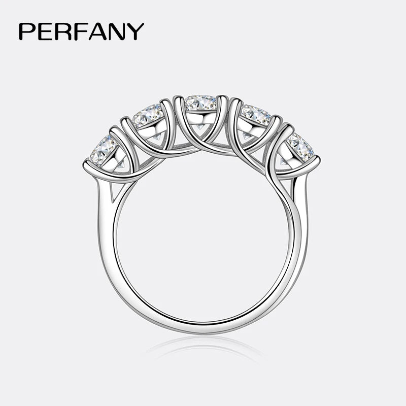 PERFANY 2.5/5CT Moissanite Ring For Women S925 Pure Silver Five Gemstone Ring Luxury Wedding High-end Jewelry