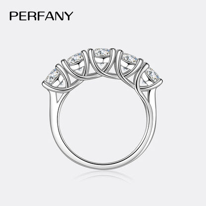 PERFANY 2.5/5CT Moissanite Ring For Women S925 Pure Silver Five Gemstone Ring Luxury Wedding High-end Jewelry