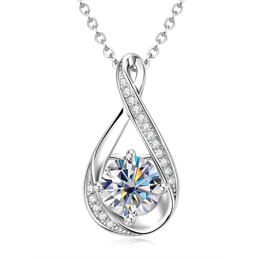 OXTAO Women Pendant Necklace Infinity Shiny 8mm 2ct D VVS1 Moissanite with Certificate Silver Color/Gold Color Wedding Party Daily Trendy Jewelry Accessories for Women Girl Mother's Day, Birthday Gift