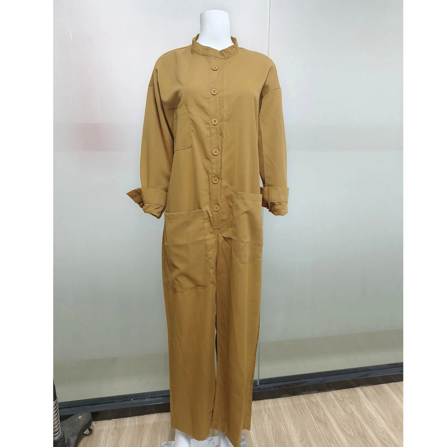 Women Jumpsuit 2024 Female Oversized Romper Autumn Loose Pockets Overalls Casual Solid Stand Collar Bottom