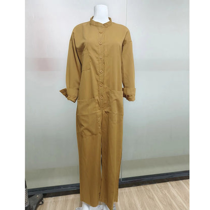 Women Jumpsuit 2024 Female Oversized Romper Autumn Loose Pockets Overalls Casual Solid Stand Collar Bottom