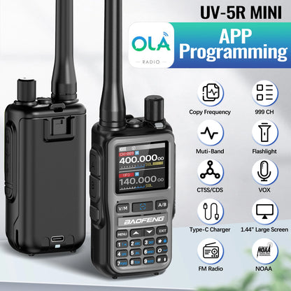 BAOFENG UV-5R Mini Walkie Talkie Multi Band Wireless Bluetooth Programming Dual PTT Type-C Charge Long Range Two Way Radio