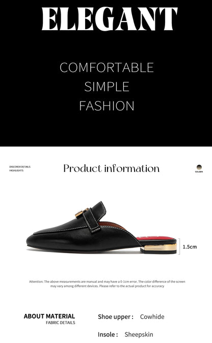 CHCH Women's Muller Shoes 2026 New High Quality Cow Leather Women's Flat Shoes Round Head