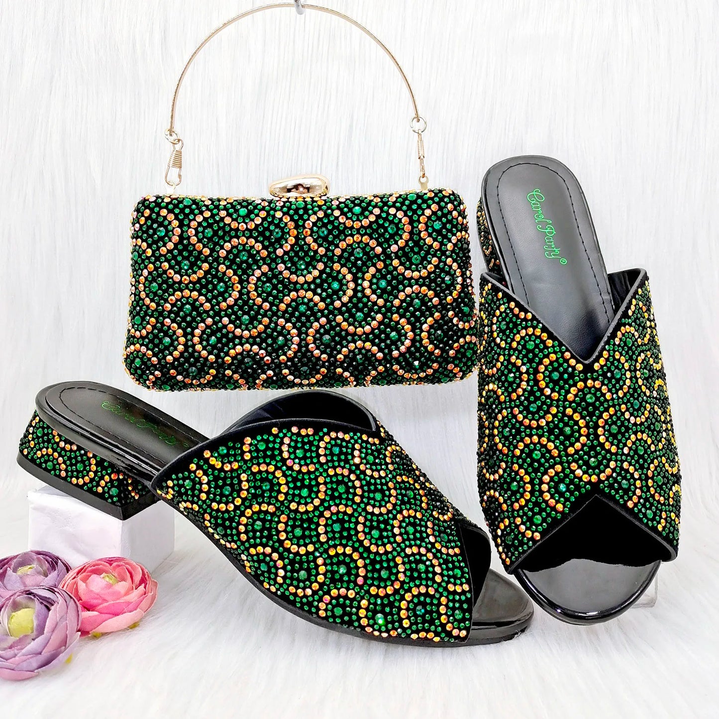 Doershow Italian Shoes And Bag Sets For Evening Party With Stones Italian Leather Handbags Match Bags!  SRT1-8