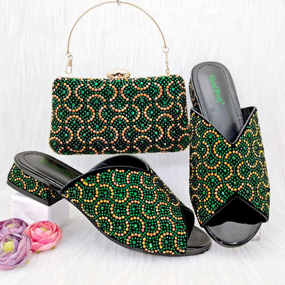 Doershow Italian Shoes And Bag Sets For Evening Party With Stones Italian Leather Handbags Match Bags!  SRT1-8