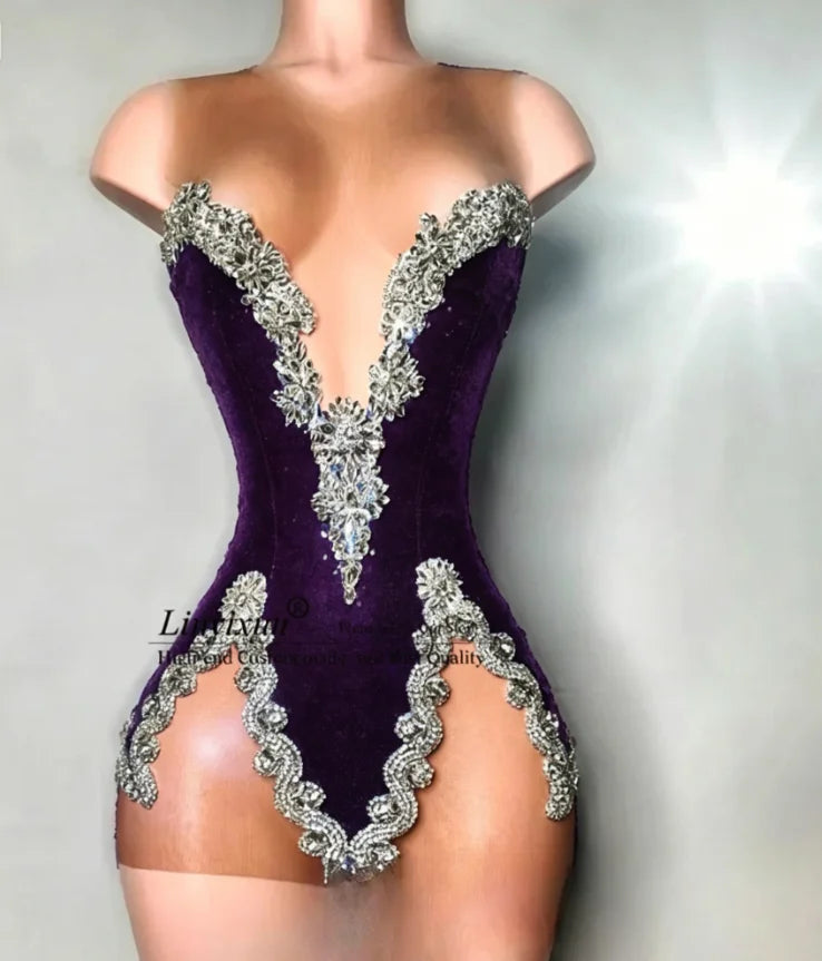 Sexy Short Prom Dresses With Crystal Diamond Customized Birthday Cocktail Gown Aso Ebi Scoop Neck Mini Homecoming Party Gowns