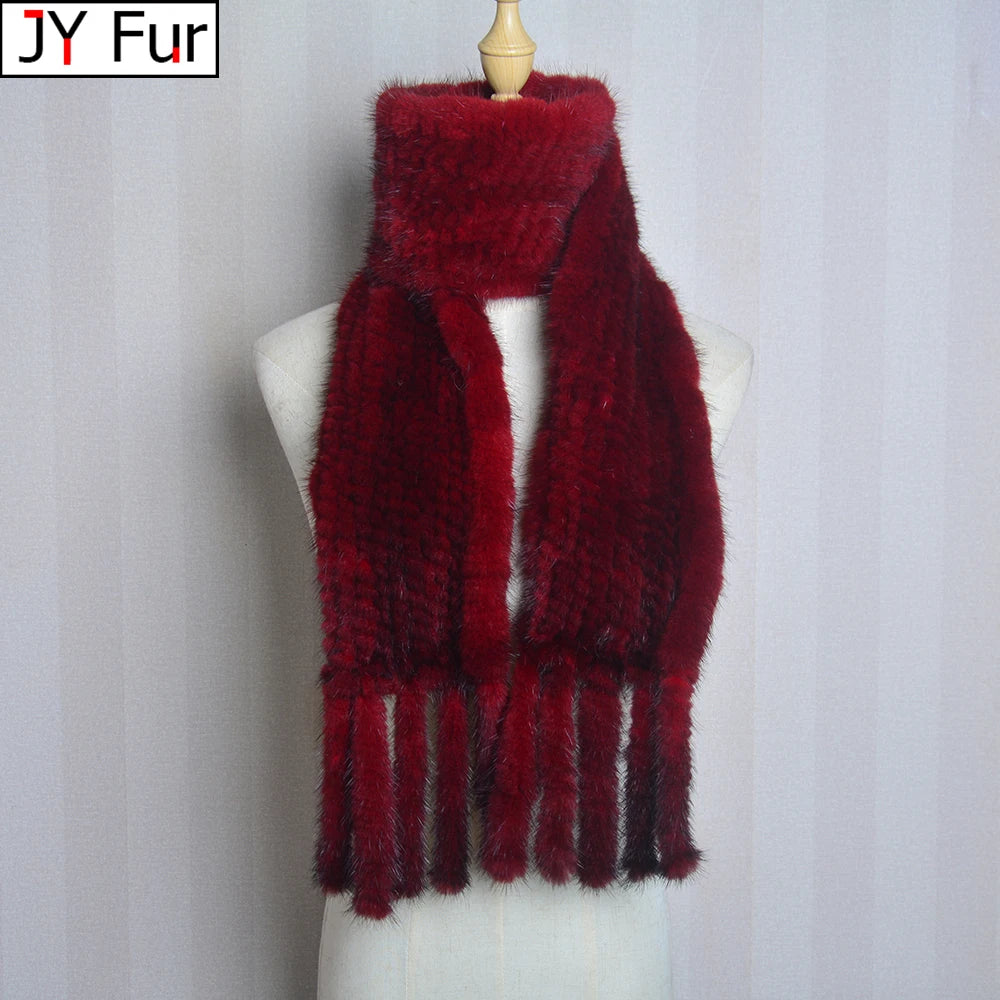 New Arrives Women Real Mink Fur Scarf Lady Fashion Knitted Genuine Mink Fur Scarves Winter Warm Natural Fur Muffle