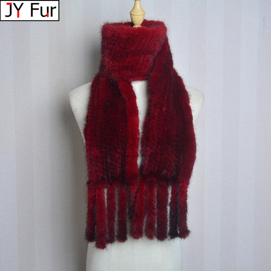 New Arrives Women Real Mink Fur Scarf Lady Fashion Knitted Genuine Mink Fur Scarves Winter Warm Natural Fur Muffle