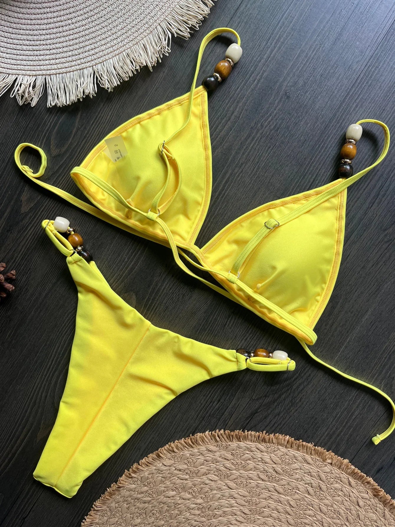 Sexy Brown Bikini Set 2026 Women Pearls Strap Hole Out Push Up Bra Thong Swimsuit Brazilian Beach Bathing Suit Micro Swimwear