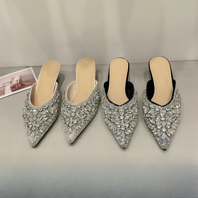 Summer New Women Shoe Luxury Rhinestone Mueller Slippers For Woman Elegant French Style Casual Shoe Designer Shoes