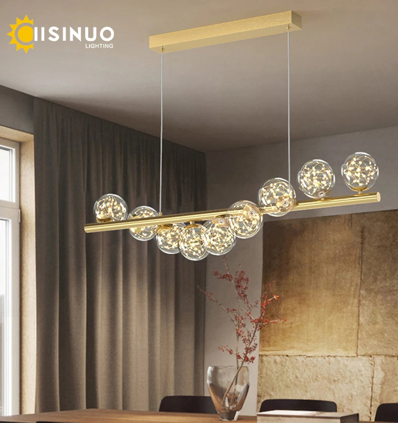Line Glass Ball Pendant Lights Nordic LED Energy-Efficient Hanging Ceiling Lamp with Adjustable Cord for Dining Room Living Room