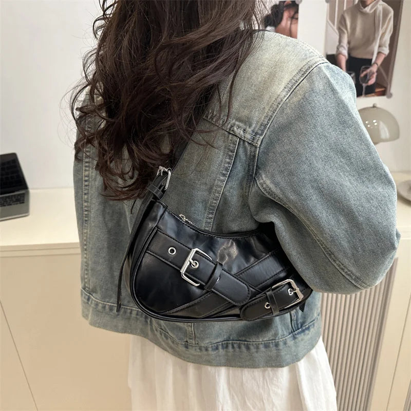 Y2K VintagePULeather WomenShoulderBag Small Crossbody Bag for Women Fashion Ladies Underarm Bag Clutch Purse Female Handbag