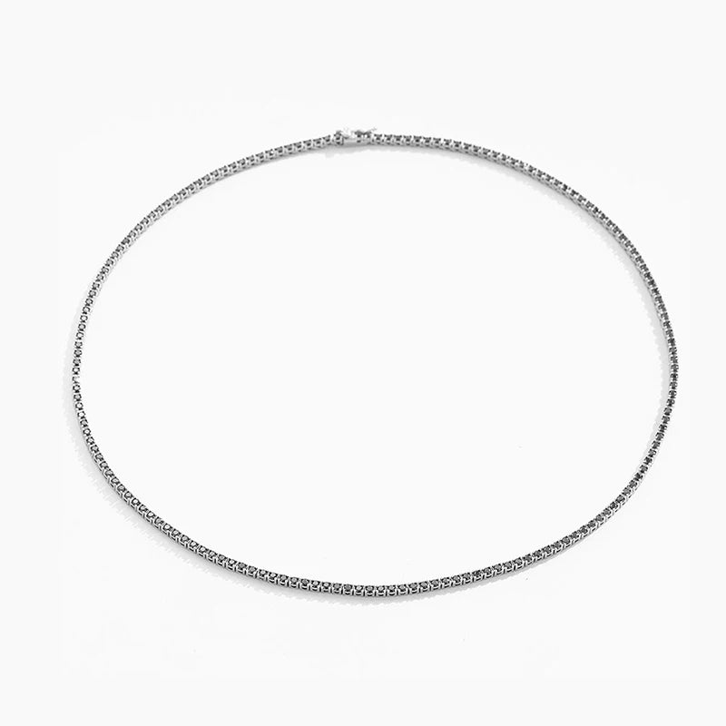 NeeTim 2mm 3mm Black Moissanite Tennis Necklace s925 Sterling Silver with White Gold Plated Neck Chain Necklaces for Women Man