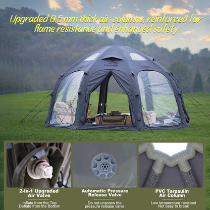 Coody Dome Air Tent Gray Classic Geodesic Inflatable Shelter Outdoor Camping Family Dome Canopy Tent