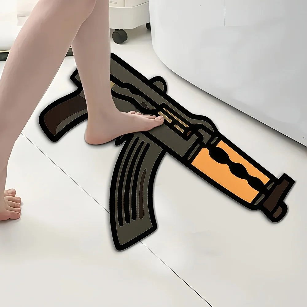 VIKAMA Creative Gun-Shaped Rug Trendy Home Decor Entrance Living Room Rug Playful Theme Decor for Bedrooms Study
