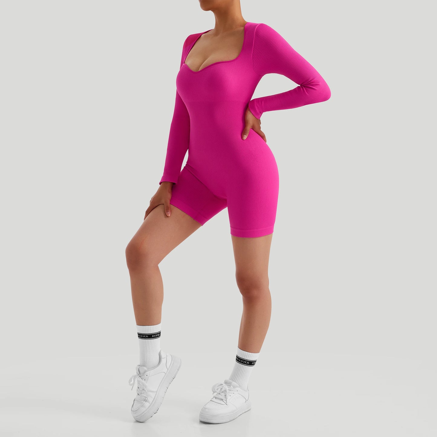 Women Jumpsuits Workout Seamless Yoga Ribbed Bodycon One Piece Sportwears Long Sleeve Short Leggings Romper Jumpsuit Femme