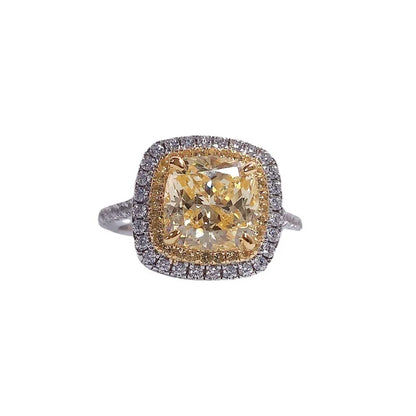 Double ring yellow diamond micro-set ring PT950 platinum, 2.5 carats, women, yellow diamond starlight effect