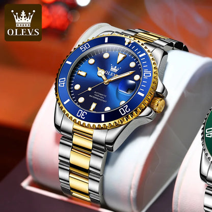 OLEVS 6650 Men Watch Classic Original Automatic Mechanical Watch For Man Zircon Scale  Waterproof Luminous Stainless Steel Reloj