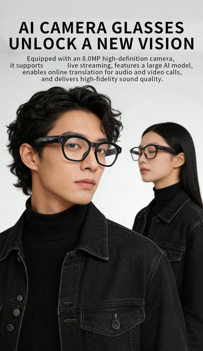 2026 Smart Glasses 800W HD Camera 1080P Audio&Video Translation Intelligent AI Large Model music playback 290mAh Smart Glasses