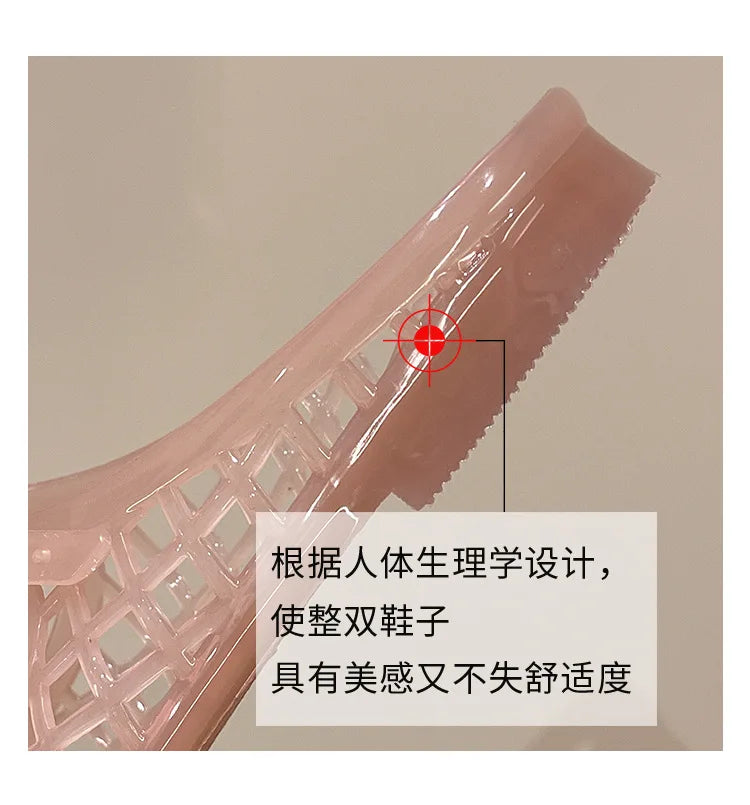 Women's Light Luxury Crystal Jelly Mary Jane Flat Sandals Hollow-out Breathable Closed Toe Summer Casual Non-slip Slip-on Shoes