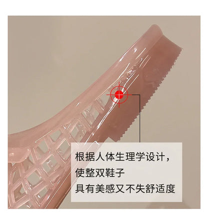 Women's Light Luxury Crystal Jelly Mary Jane Flat Sandals Hollow-out Breathable Closed Toe Summer Casual Non-slip Slip-on Shoes