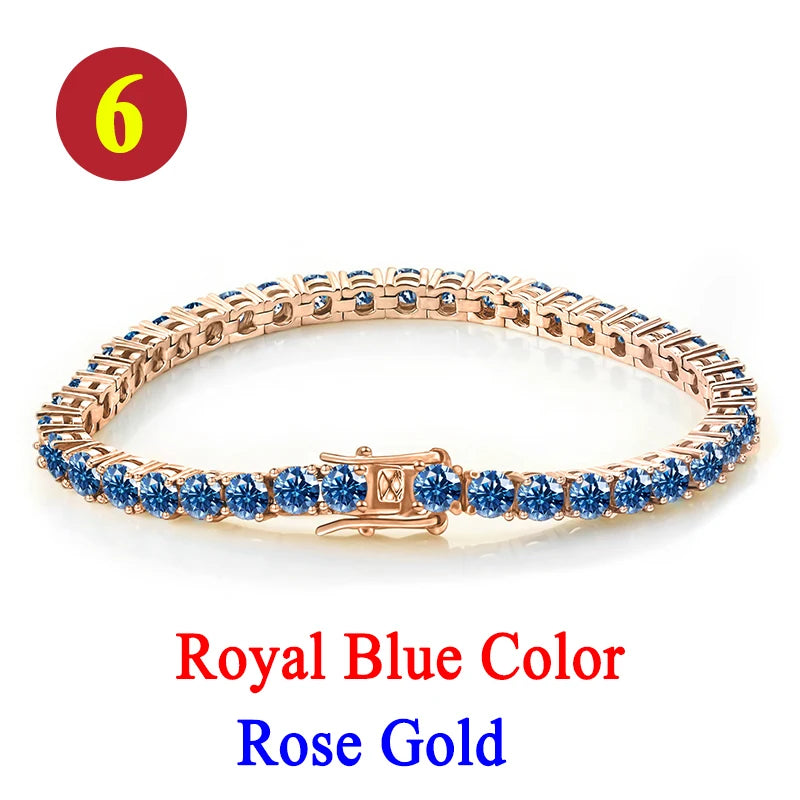 Colorful 3mm Luxury  Certified Moissanite Tennis Chain For Women 925 Sterling Silver Man Moissanite Bracelet Chain Hip hop