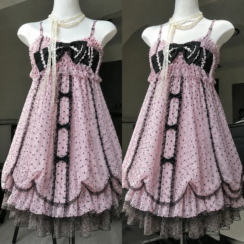 Lace Purple Dot Mini Dress Women Floral Dress Elegant Casuak Y2k Boho Kawaii Vintage One Piece Dress Korean Fashion Vintage Chic