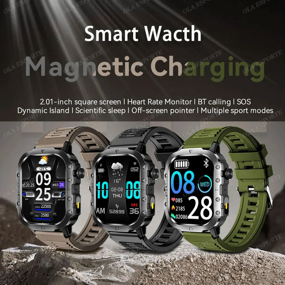 2026 New Military Smart Watch Men 3ATM Outdoor Sports Fitness Tracker Blood Pressure Health Monitoring BT Call GPS Smartwatch