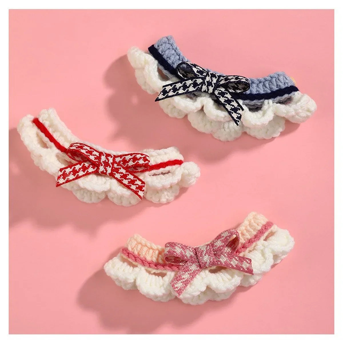 Cute Bow-knot Hand-knitted Saliva Towel Kitten Cat Puppy Adjustable Collar Pet Decorative Dog Cat Collar Pet dog Accessories