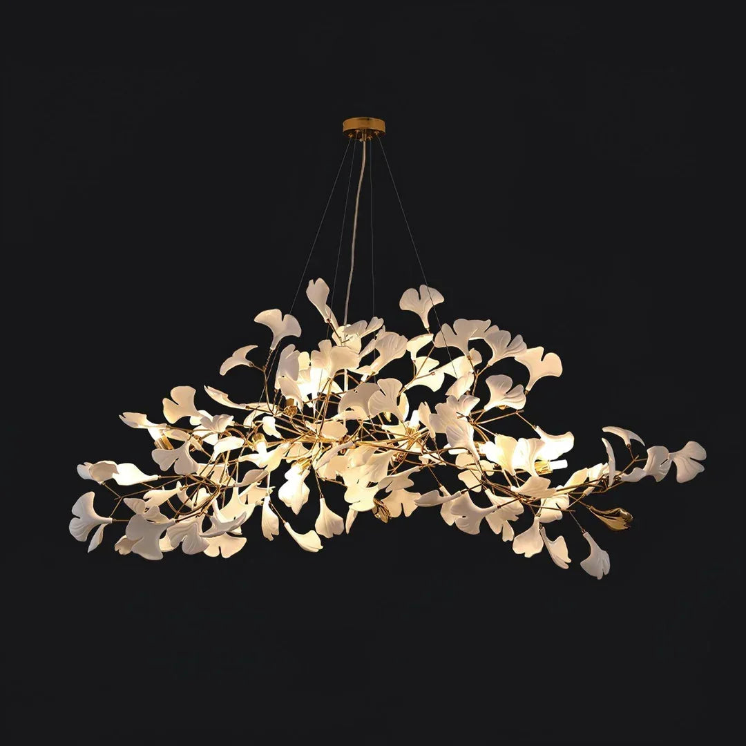 Modern Ceramics White Long Ginkgo Leaf LED Pendant Light Decoration Villa Living Room Ceiling Chandelier Indoor Hanging Lights