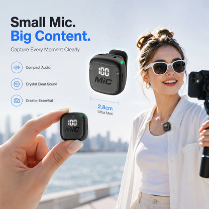 Mini Wireless Clip-On Microphone, Smart Noise Reduction, Long Battery Life, Perfect for Live Streaming, Podcasts, and Vlogs.