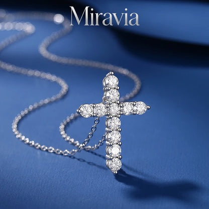 Full Moissanite Cross Pendant Original 925 Sterling Silver Chain Plated White Gold Fine Necklace For Women Jewelry VVS1 D Color
