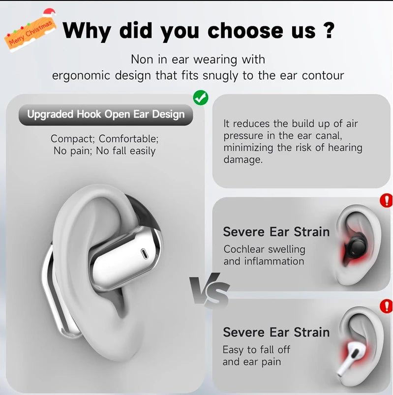 UYUXIO AI Language Translation Earbuds Real Time LCD Touch Screen Open Ear Wireless Headphone with 144 Language for Business