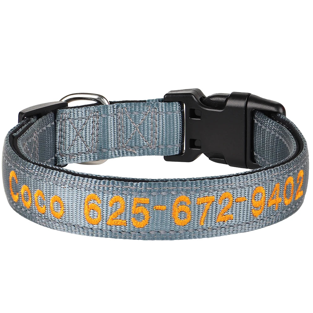 Embroidered Nylon Dog Collar Free Custom Dogs Collar Reflective Pet ID Name Phone No. For Small Medium Large Dogs Pug Adjustable