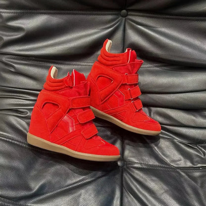 Women's Ankle Boots 2026 New Genuine Leather 8CM Hidden Heel Women Platform Sneakers Fashionable Splice Color Design Women Shoes