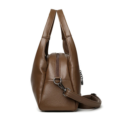 New Ladies Soft Leather Handbag Large Capacity Single Shoulder Bag Retro Solid Color Mom Bolsa Luxury Cross-Border Style Bags