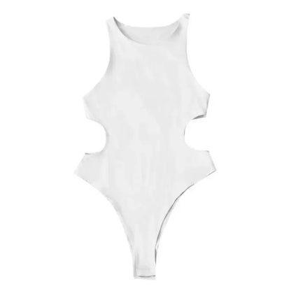 Europe and America Summer fashion women's sleeveless hollowed out waist revealing round neck slim fit sexy bodysuit