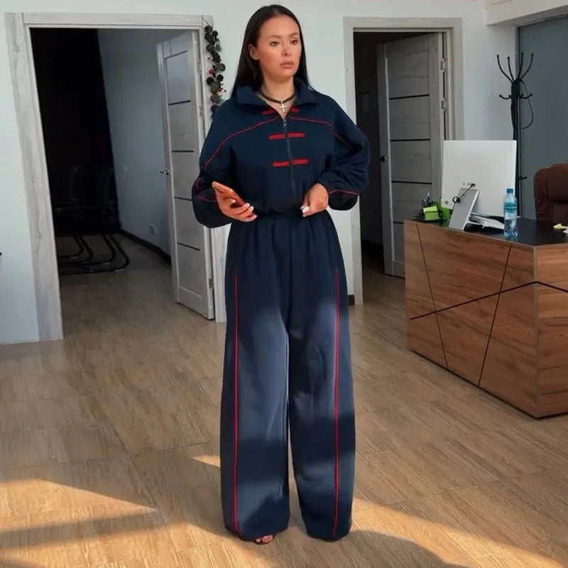 Casual Contrasted Color Women Jumpsuits Full Sleeve Stand Collar Waist-Closed Lady Rompers 2026 Autumn Winter Female Jumpsuit