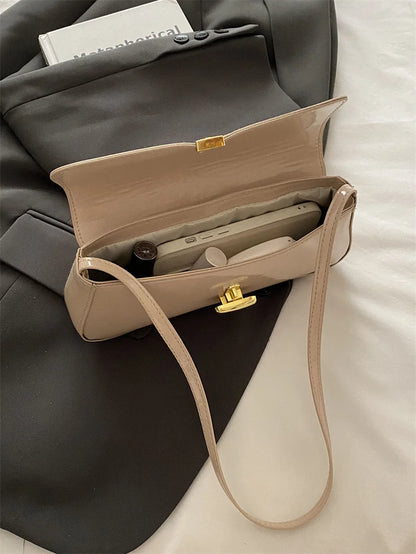 Fashion ladies shiny crossbody bag stylish elegant shoulder bag wine red small underarm bag versatile solid color clutch bag